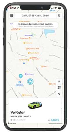StandardSeite MOQO APP Auto auswählen Carsharing - Stadtwerke Neumarkt
